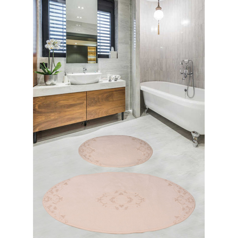 Набор ковриков для ванной комнаты с гипюром Diva Nice Pudra  60*100+50*60