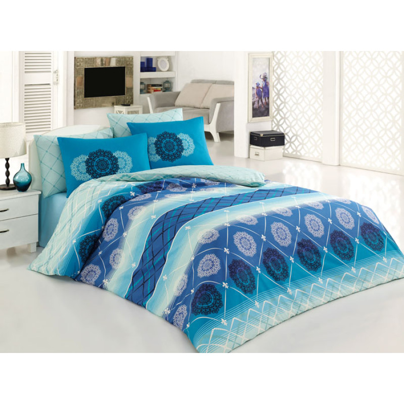 Постельное белье Majoli ранфорс Oryantal v5 Mavi 200x220
