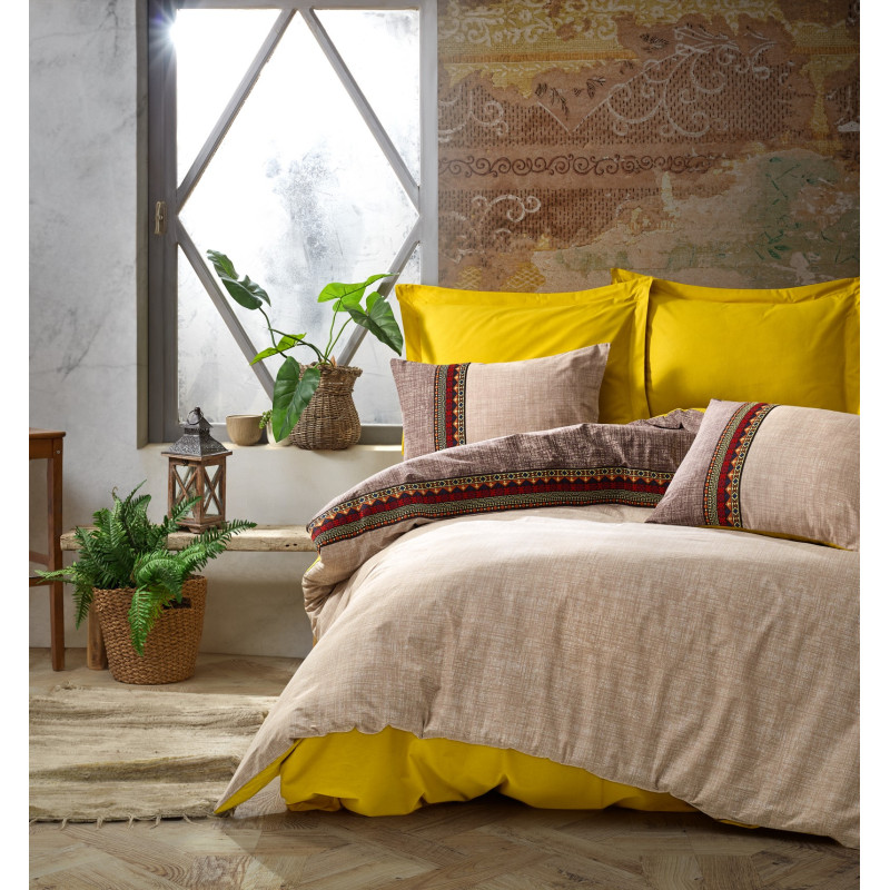 Комплект постельного белья Cotton Box Folk Art Kahve 200x220