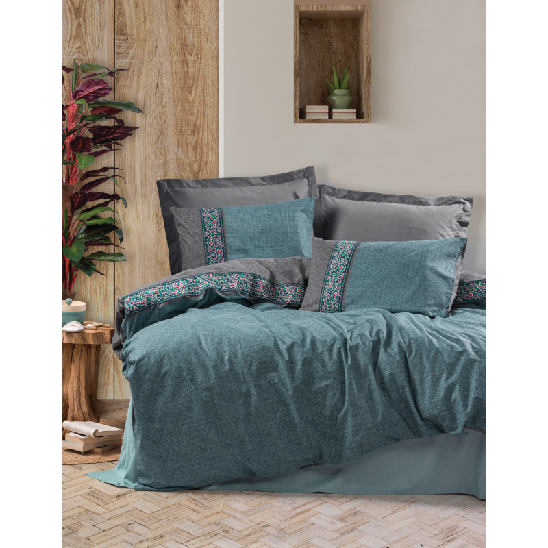 
Комплект постільної білизни Cotton Box Folk Art Erna Petrol 200x220 