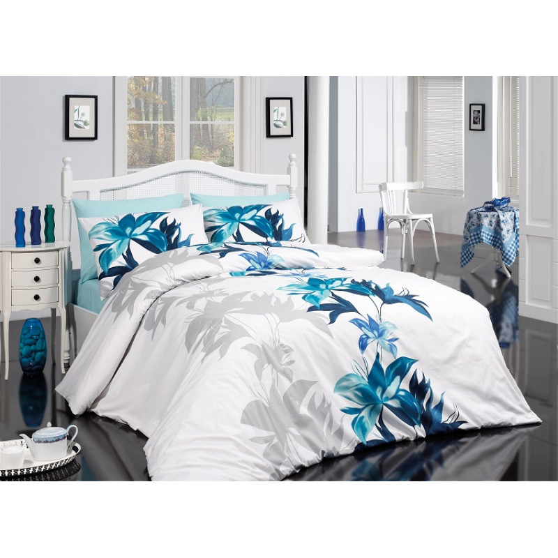 Постельное белье Majoli ранфорс Tuval v3 Mavi 200x220
