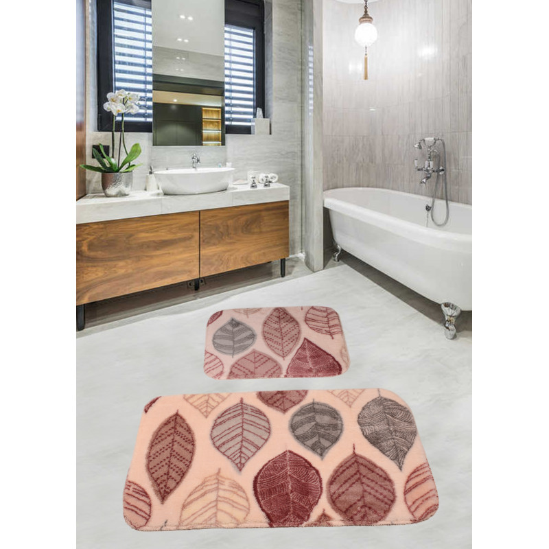 Набор ковриков для ванной комнаты Diva Yaprak Pudra 60*100+50*60
