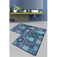 Набор ковриков для ванной Chilai Home CARRES BLEUS BANYO HALISI DJT 60x100+50x60
