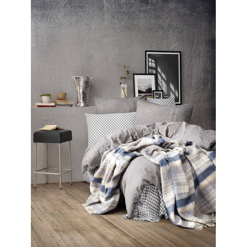 Постельное бельё+плед Cotton Box Denim Gri 200x220