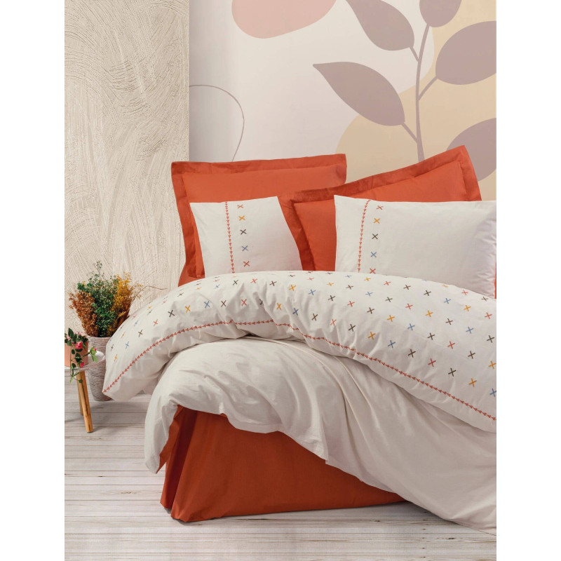 Bed linen set Cotton Box made of ranforce with Joli Kiremit embroidery

Specifications:
- Material: ranforce
- Type: double-sided with embroidery
- Color: ceramic
- Sizes: duvet cover 200x220 cm, sheet 240x260 cm, pillowcases 50x70 cm (2 pcs)
- Care: