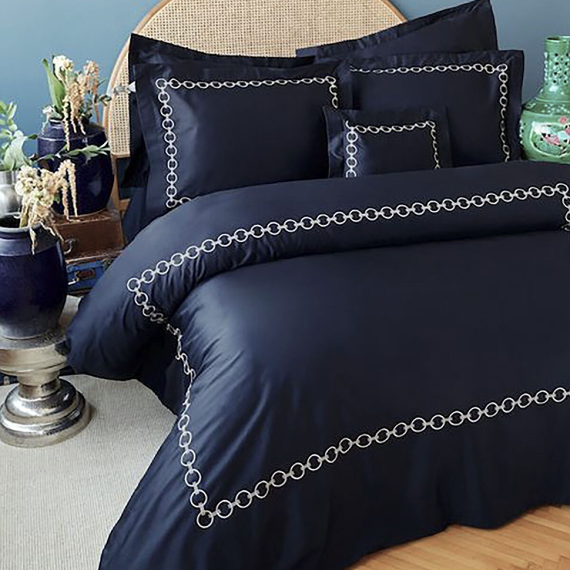 Постільна білизна MieCasa сатин - Circle lacivert-bej синій-бежевий євро