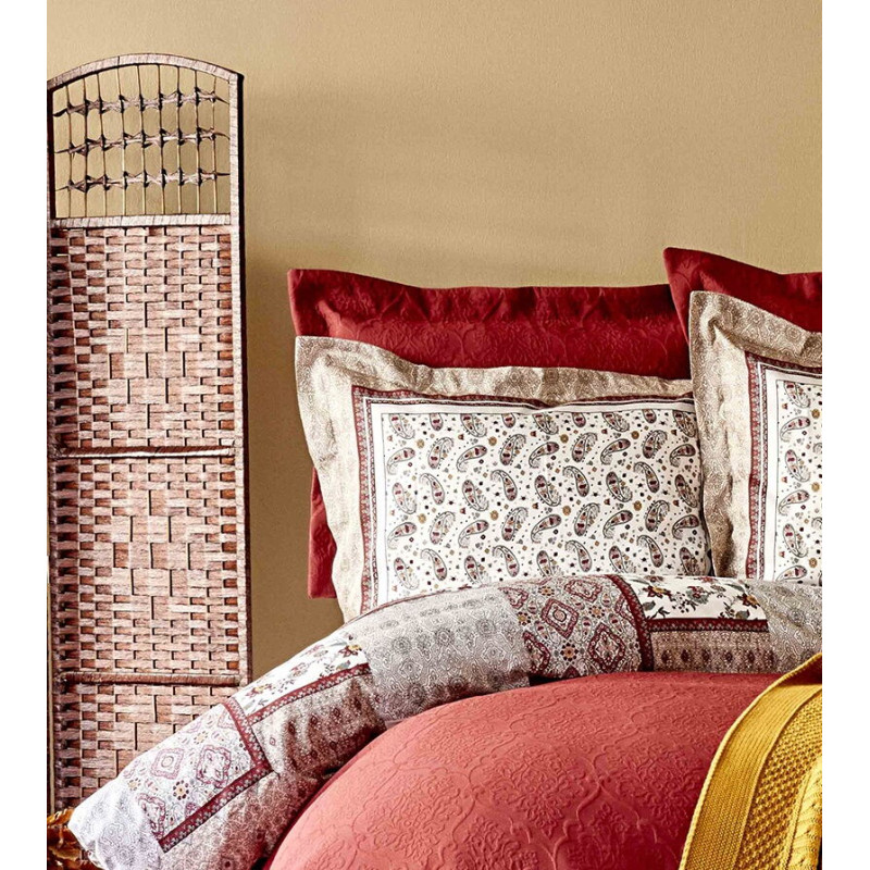 Набір постільна білизна з покривалом + плед Karaca Home - Maryam bordo 2020-1 бордовий євро