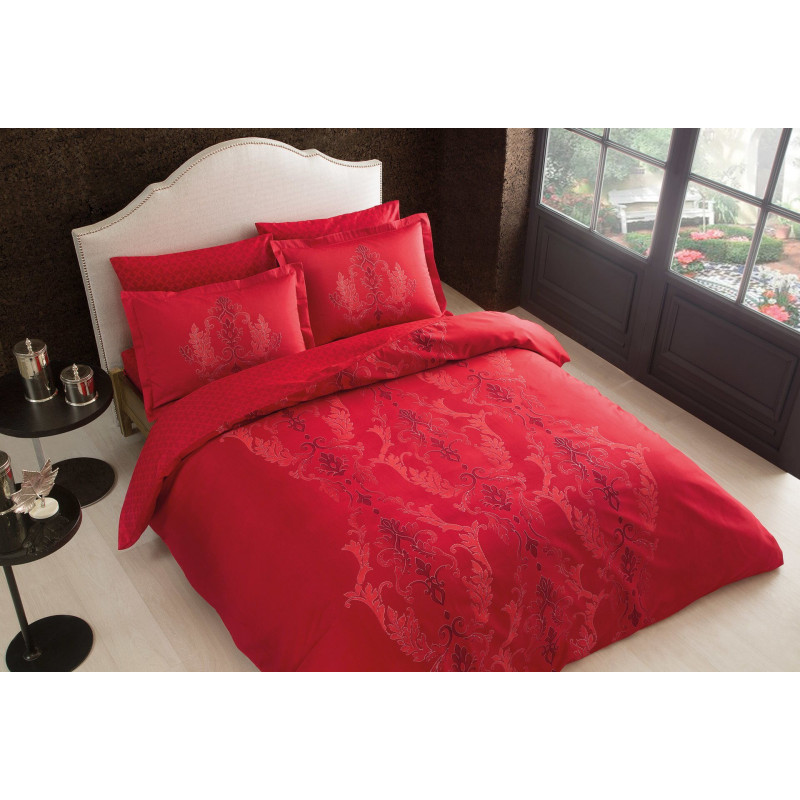 Постільна білизна Tac сатин Delux - Mauna kirmizi v04 червоний сімейний