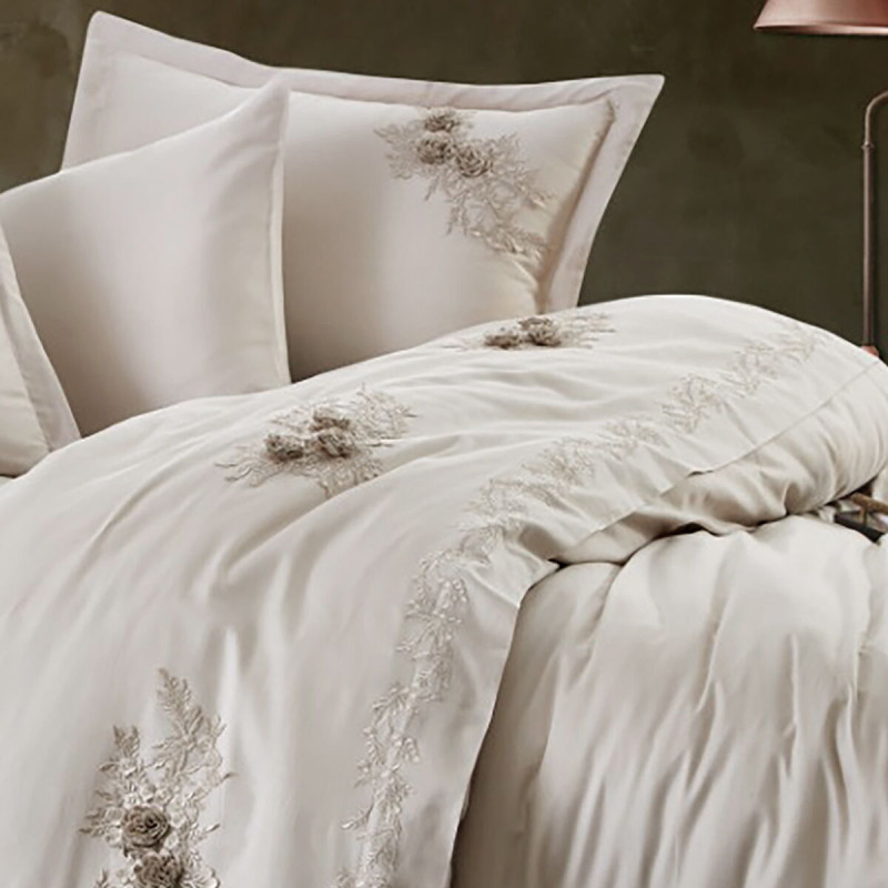 Постільна білизна Dantela Vita сатин з мереживом - Safir bej бежевий євро