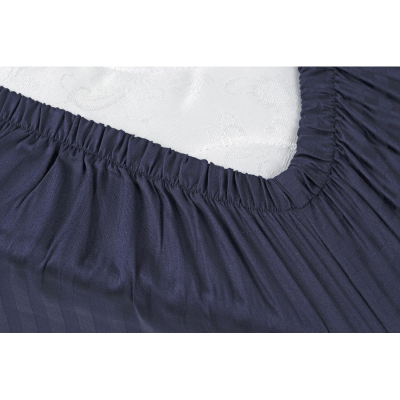 Простирадло Iris Home Готель - Сатин Страйп 1*1 темно-синій 160*200*25 на резинці