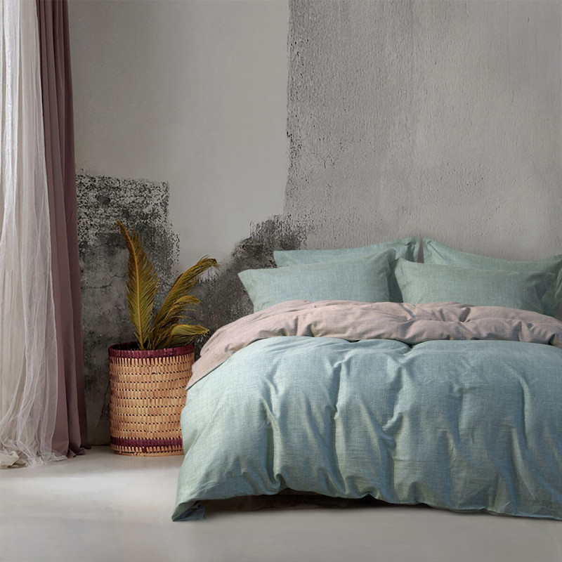 Постільна білизна сатин premium Lotus Home - Basic зелений/кава євро