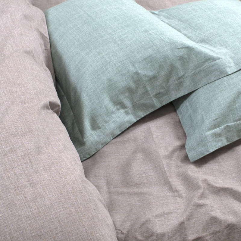 Постільна білизна сатин premium Lotus Home - Basic зелений/кава євро