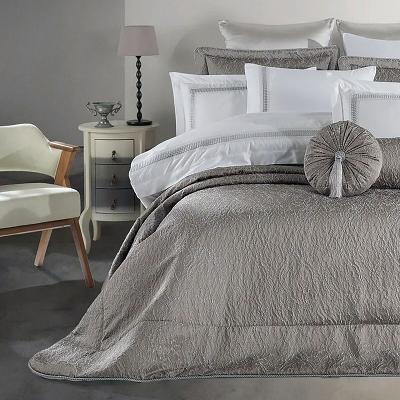 Набір постільної білизни з вишивкою та жакардовим покривалом Dantela Vita - Katrina gri сірий євро