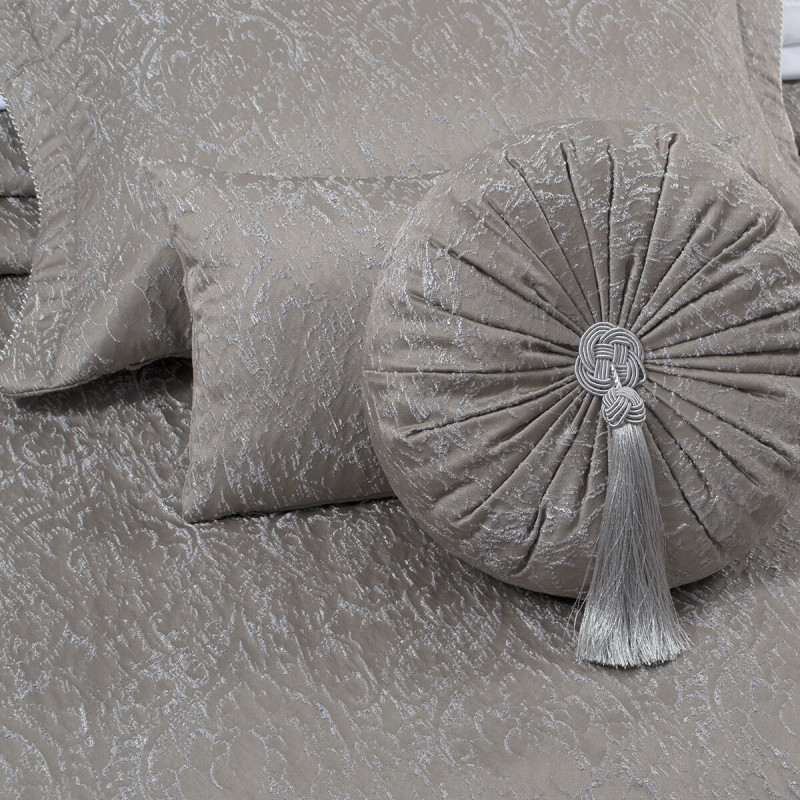 Набір постільної білизни з вишивкою та жакардовим покривалом Dantela Vita - Katrina gri сірий євро