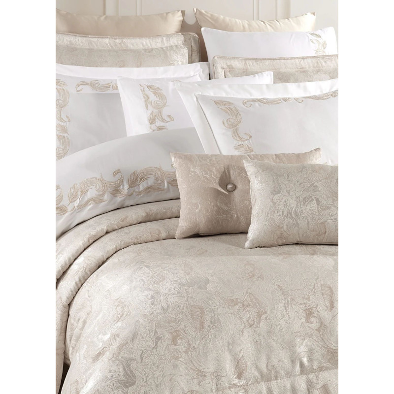 Набір постільної білизни з вишивкою та жакардовим покривалом Dantela Vita - Angelina bej бежевий євро