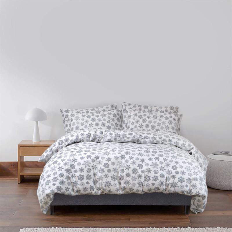 Постільна білизна Lotus Home Фланель - Snowflake білий/сірий полуторний