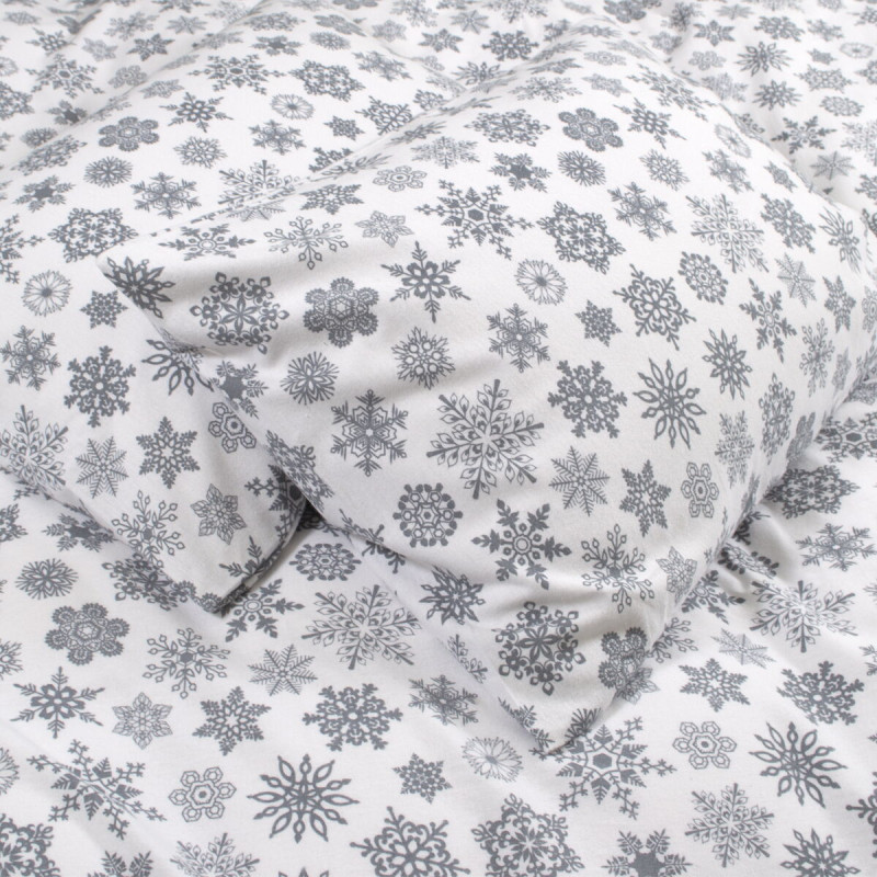 Постільна білизна Lotus Home Фланель - Snowflake білий/сірий полуторний