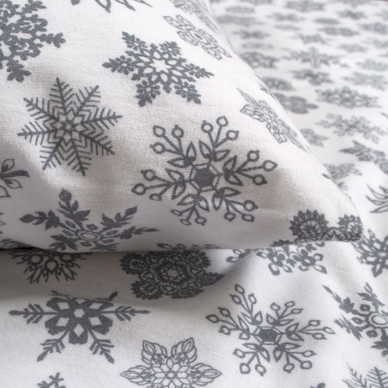 Постільна білизна Lotus Home Фланель - Snowflake білий/сірий полуторний