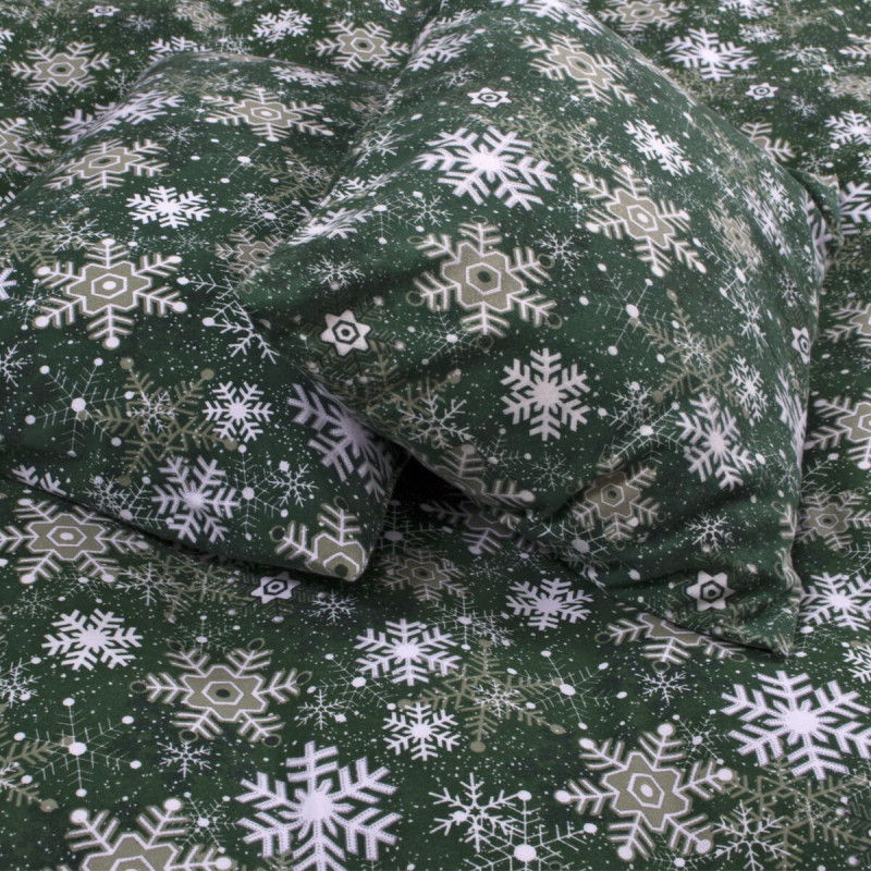 Постільна білизна Lotus Home Фланель - Snowflake зелений/білий полуторний