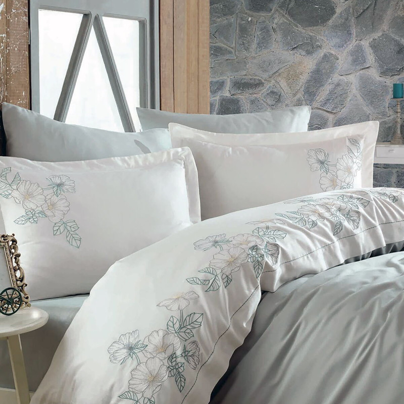 Постільна білизна Dantela Vita сатин з вишивкою - Hare Maldiv євро