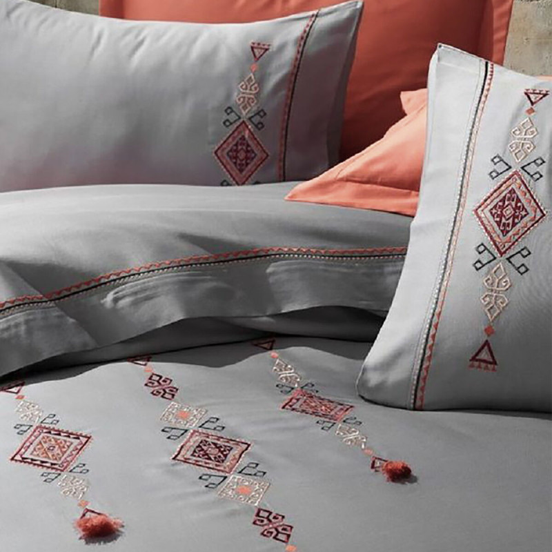 Постільна білизна Dantela Vita сатин з вишивкою - Tilbe antrasit антрацит євро