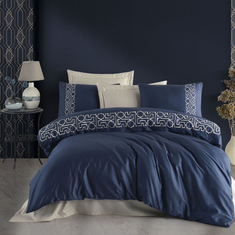 Постільна білизна Dantela Vita сатин з вишивкою - Luna bej бежевий євро