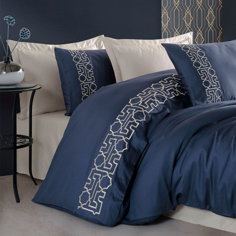 Постільна білизна Dantela Vita сатин з вишивкою - Luna bej бежевий євро