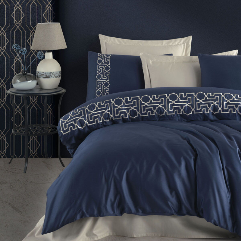 Постільна білизна Dantela Vita сатин з вишивкою - Luna bej бежевий євро