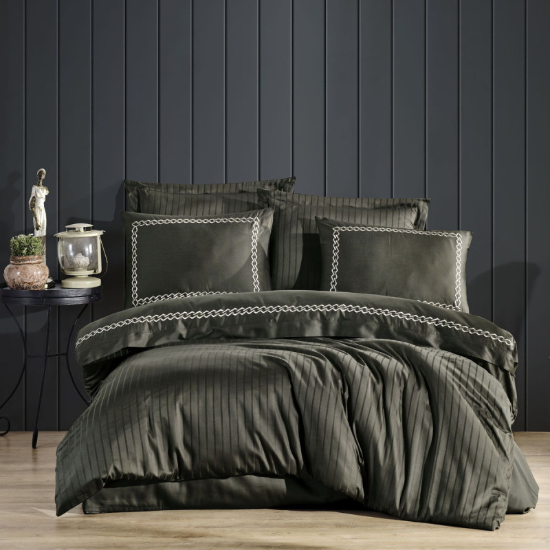 Постільна білизна Dantela Vita сатин з вишивкою - Nuans haki хакі євро