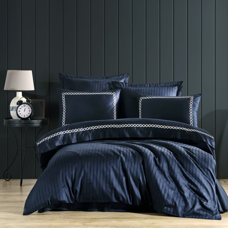 Постільна білизна Dantela Vita сатин з вишивкою - Nuans lacivert синій євро