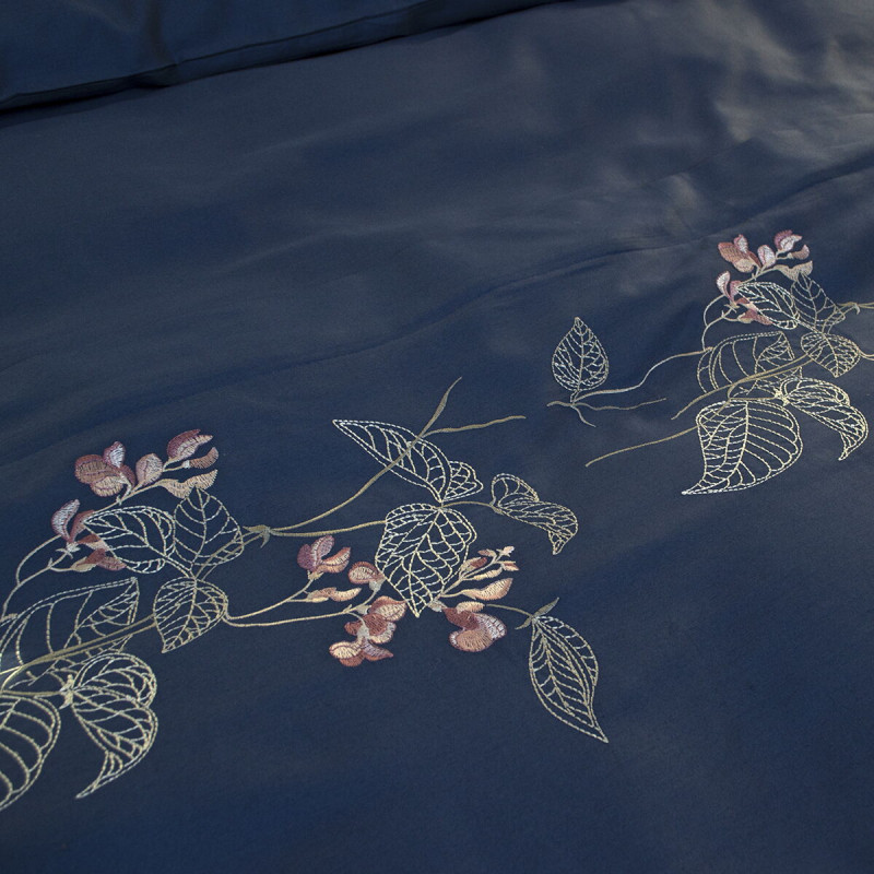 Постільна білизна Dantela Vita сатин з вишивкою - Efra lacivert синій євро