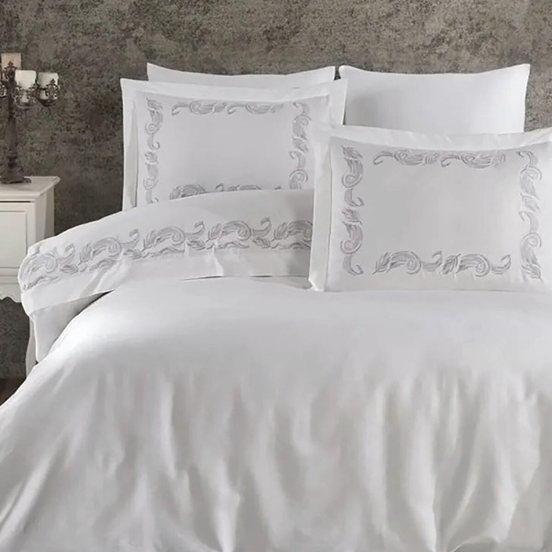 Постільна білизна Dantela Vita сатин з вишивкою - Angelina gri сірий євро