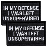 Набір шевронів 2 шт. з липучкою "In My Defense I Was Left Unsupervised" 5х8 см вишитий патч нашивка шеврон