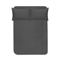 Простирадло на резинці з наволочками сатин premium Lotus Home - Leona антрацит 180*200+50*70 (2)