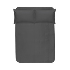 Простирадло на резинці з наволочками сатин premium Lotus Home - Leona антрацит 180*200+50*70 (2)