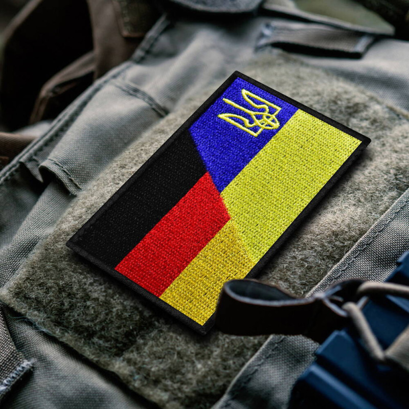 Шеврон на липучці Флаг Німеччини та України, Німеччина, ФРГ, вишитий патч нашивка
