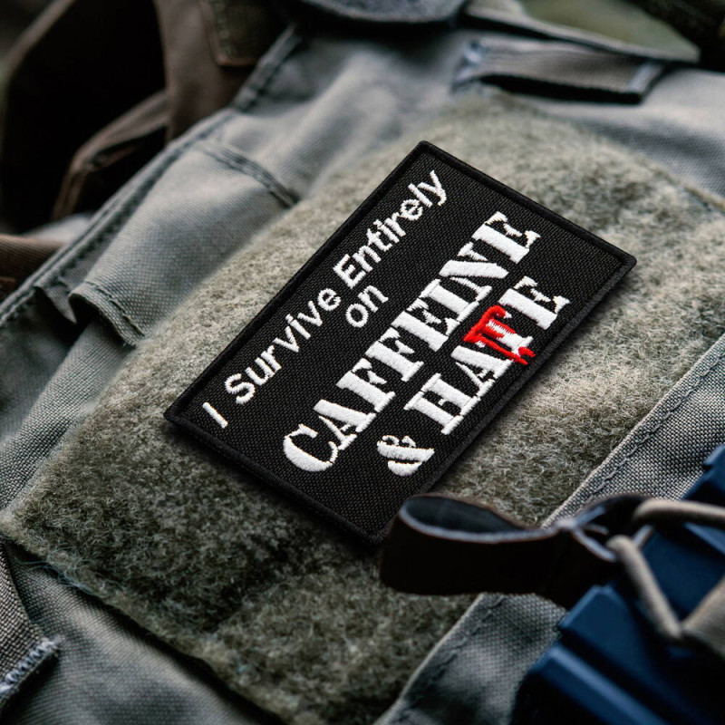 Набір шевронів 2 шт "Survive Entirely On Caffeine&Hate" 5×8 см вишитий патч на липучці
