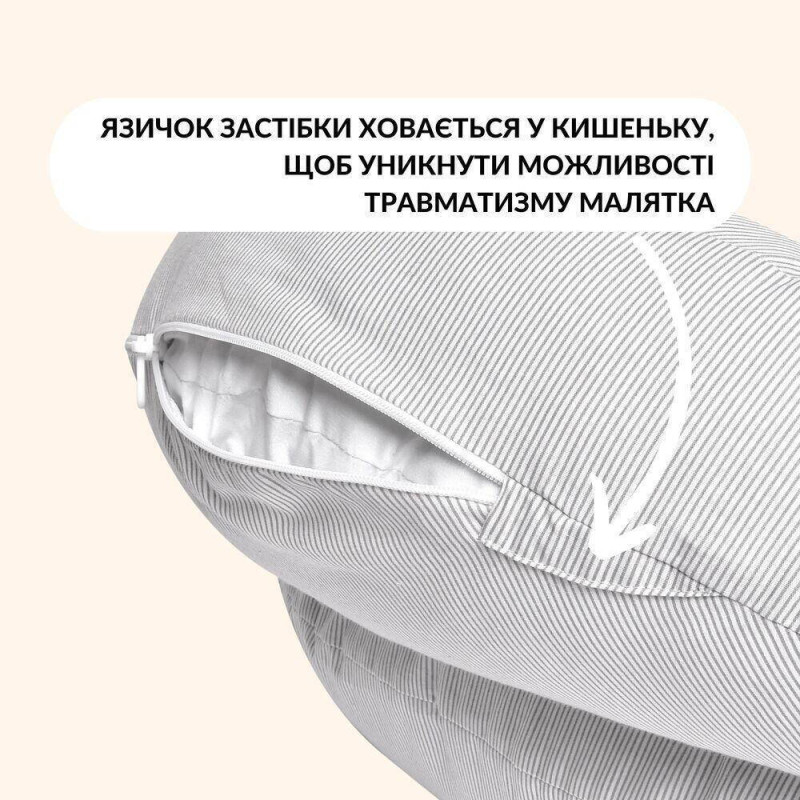 Подушка для годування диван 60х70х16 см бавовна антиалергенна з блискавкою сіра натуральна