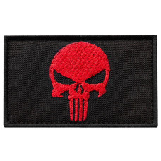 Шеврон із липучкою Череп Каратель Punisher червоний на чорному 5х8 см вишитий патч нашивка