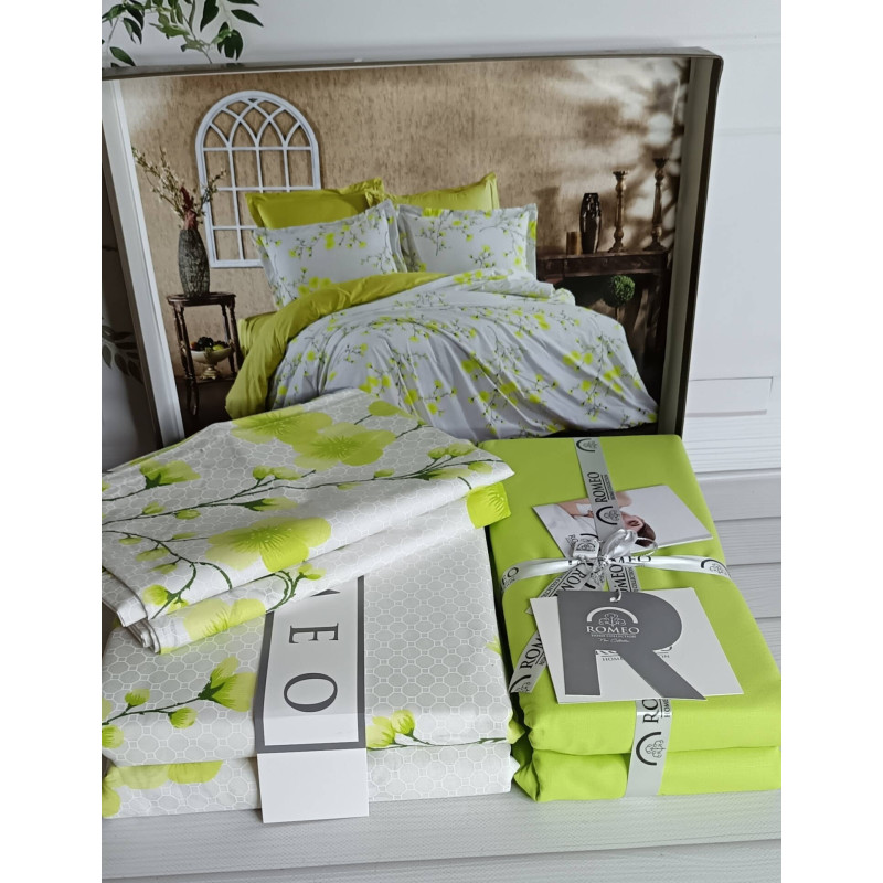 Poplin Sakura yesil постіль з поплин. Євро розмір. Romeo home Туреччина. (12190)
