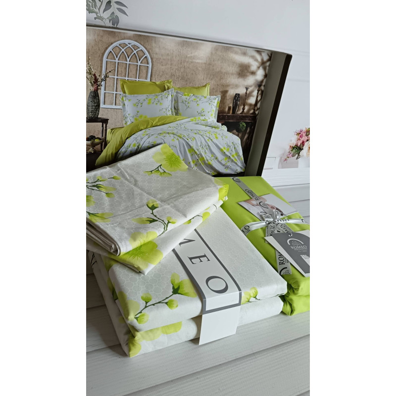 Poplin Sakura yesil постіль з поплин. Євро розмір. Romeo home Туреччина. (12190)
