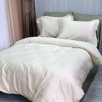Постільна білизна ДУЕТ MILK CHAMPAGNE/OLIVE Premium Сатин MERISET - Полуторний на резинці (550344)