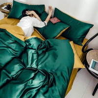 Постільна білизна ДУЕТ ROYAL GREEN/GOLDEN Premium Сатин однотон MERISET - Полуторний на резинці (550565)