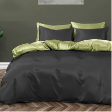Постільна білизна ДУЕТ BLACK/PISTACHIO Premium Premium Сатин однотон MERISET - Сімейний на резинці (550678)