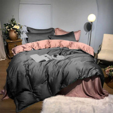 Постільна білизна ДУЕТ ANTHRACITE/WISPER PINK Premium Premium Сатин однотон MERISET - Євро на резинці (550685)