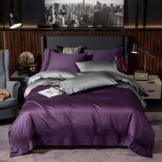 Постільна білизна ДУЕТ VIOLET FLOWER/TRUE GREY Premium Premium Сатин однотон MERISET - Євро на резинці (550688)