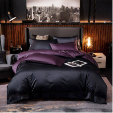 Постільна білизна ДУЕТ BLACK/VIOLET FLOWER Premium Premium Сатин однотон MERISET - Двоспальний (550689)