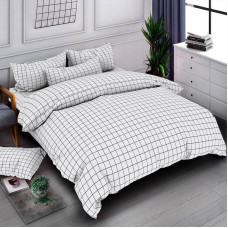 Постільна білизна Клітинка біла Бязь Люкс MERISET - Двоспальний на резинці (550956)