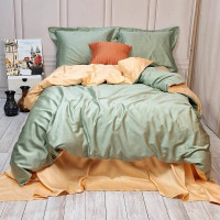 Постільна білизна ДУЕТ GREEN FOG/SOFT PEACH Premium Сатин однотон MERISET - Полуторний на резинці (560628)