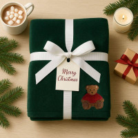 Velsoft Throw Bedspread 170x210 cm, Super-Soft, with Christmas Teddy Bear Embroidery